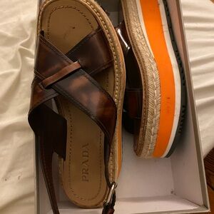Prada Brown and Orange Platform Sandals